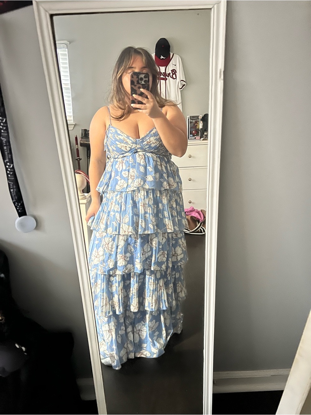 NWOT En Saison Blue Floral Tiered Maxi Dress with Spaghetti Straps